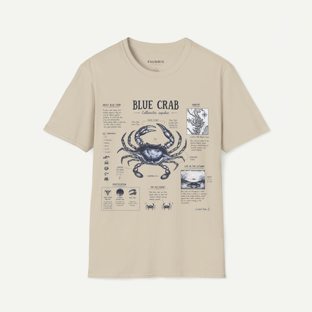 Blue Crab Anatomy T-Shirt — Nautical Vintage Marine Illustration Tee
