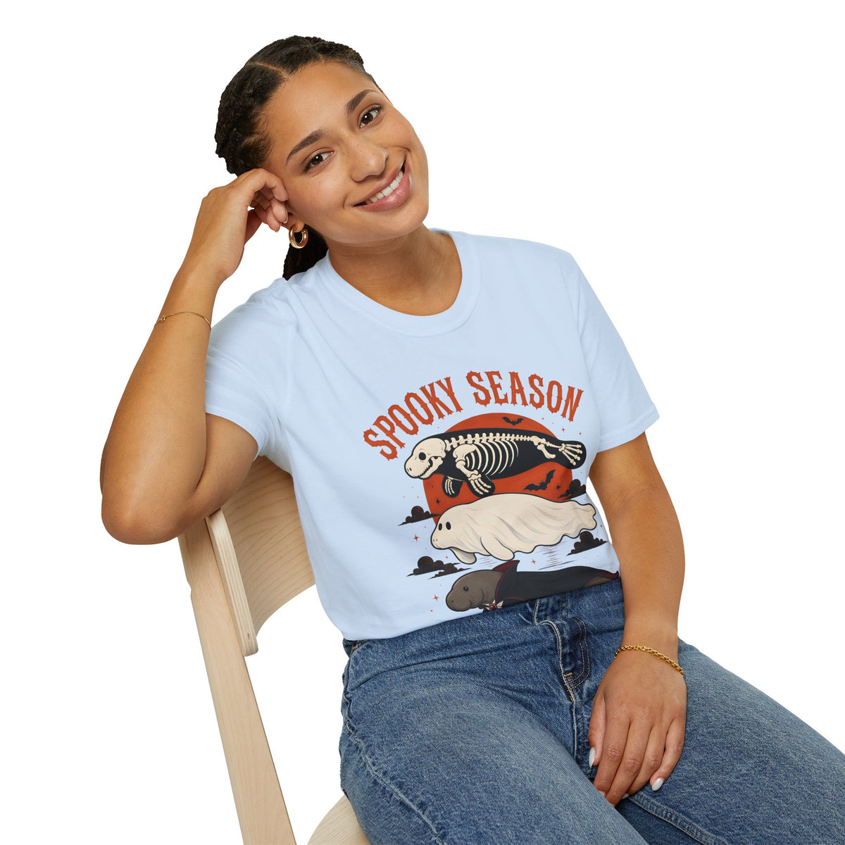 Spooky Season T-Shirt – Retro Skeleton Manatee Halloween Tee