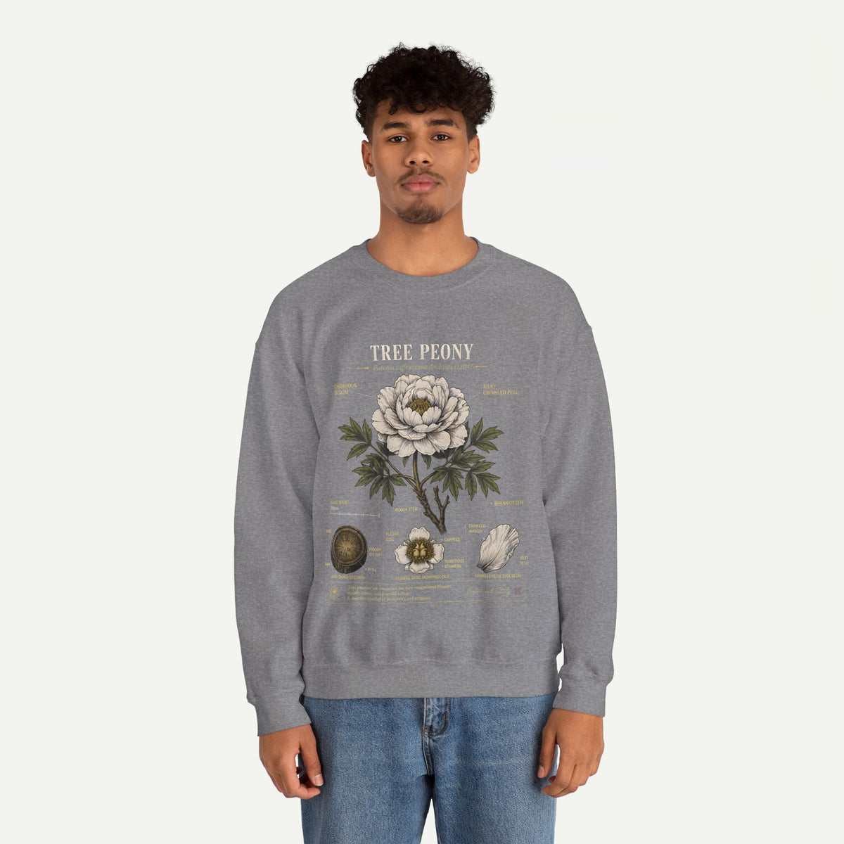 Tree Peony Botanical Sweatshirt — Vintage Flower Anatomy Crewneck