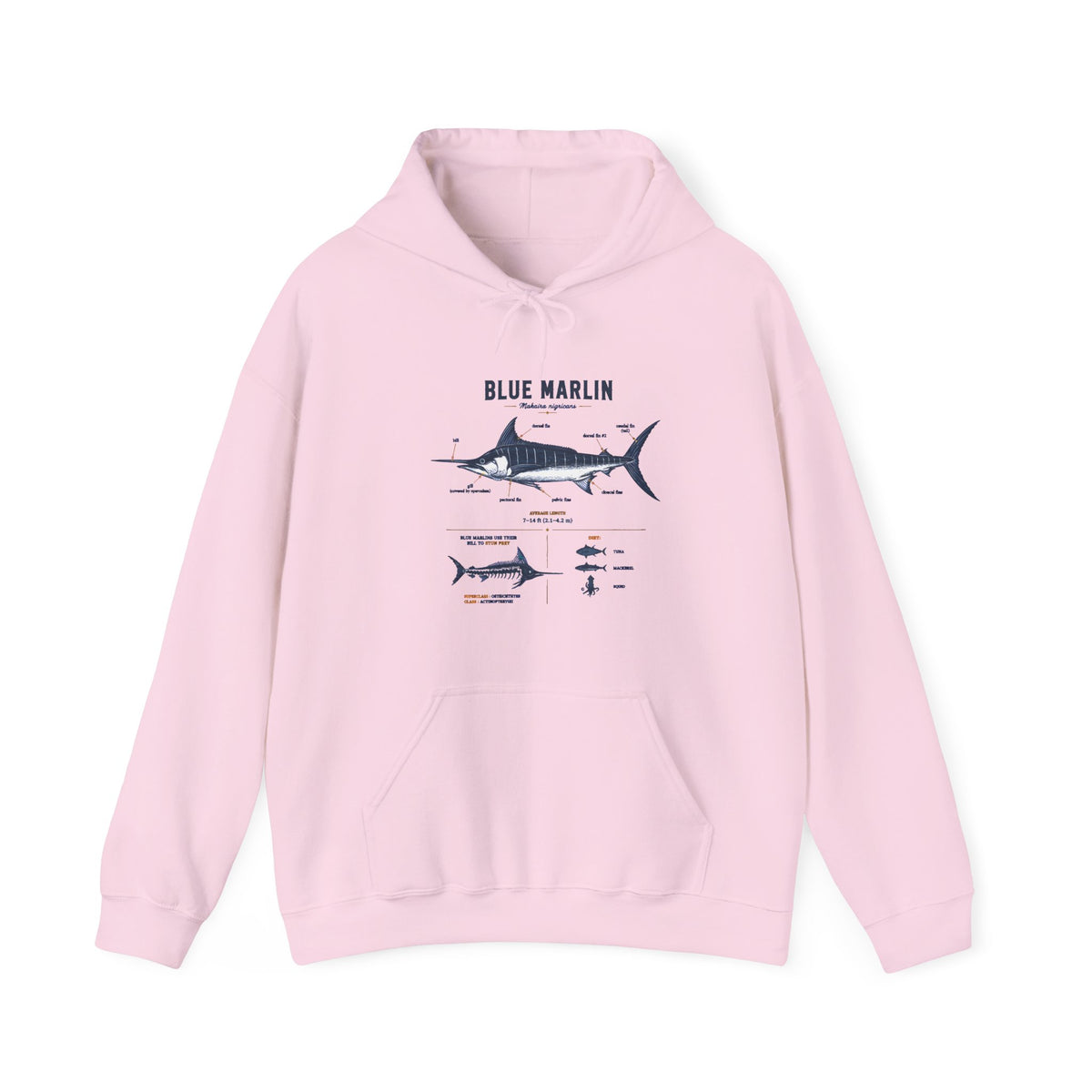 Blue Marlin Illustration Hoodie – Marine Species Diagram Fishing Sweatshirt