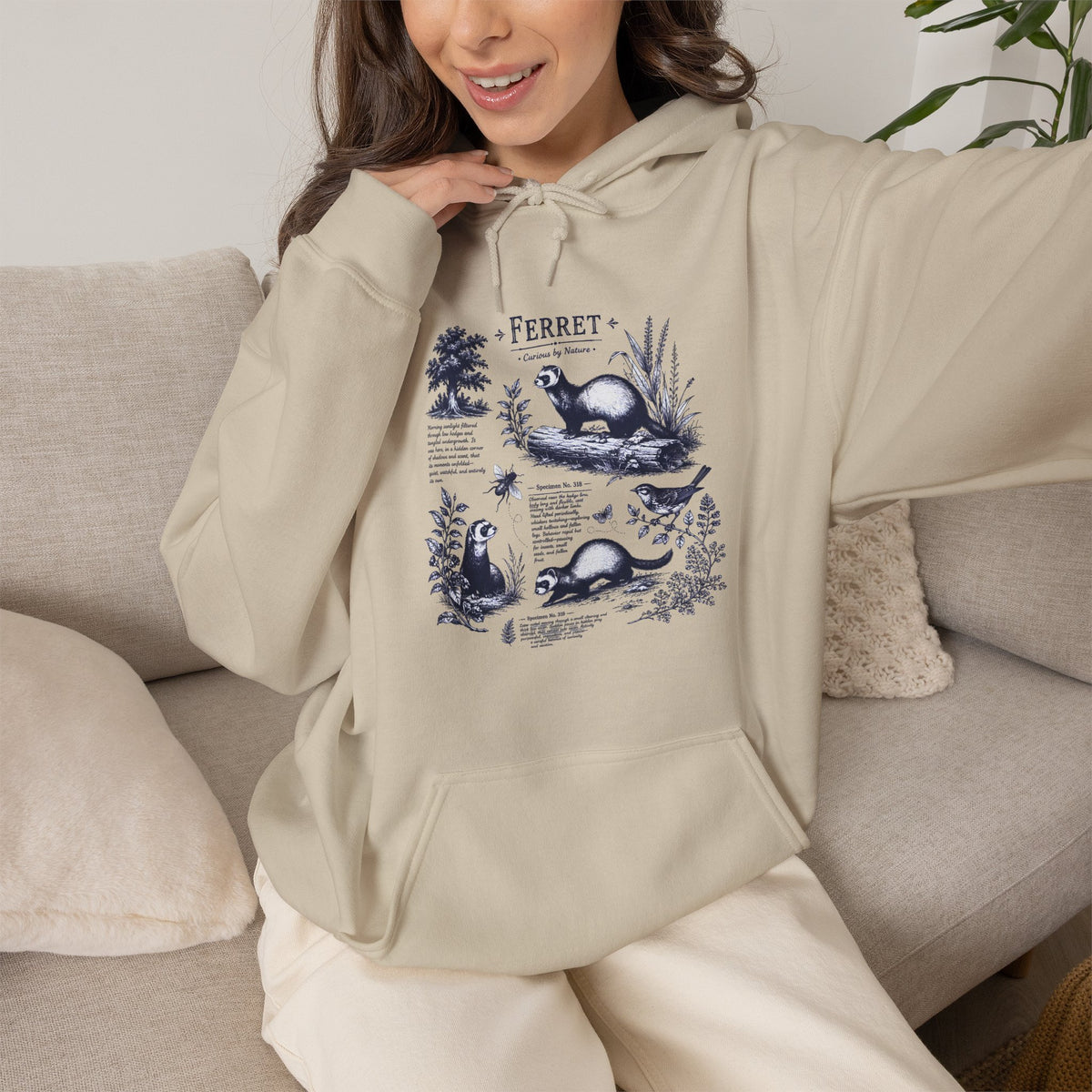 Ferret Vintage Illustration Hoodie — Retro Wildlife Graphic Sweatshirt