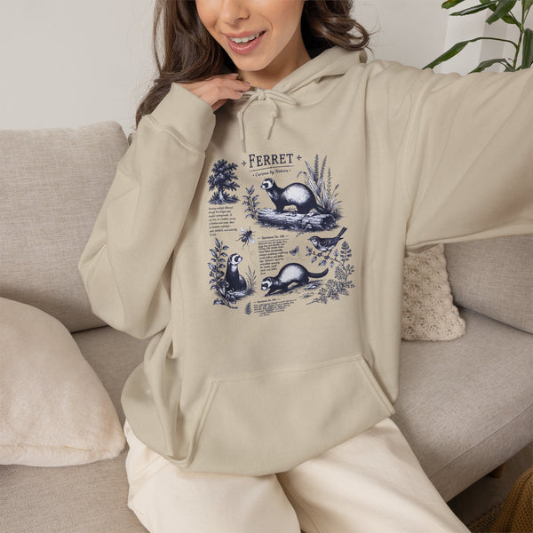 Ferret Vintage Illustration Hoodie — Retro Wildlife Graphic Sweatshirt