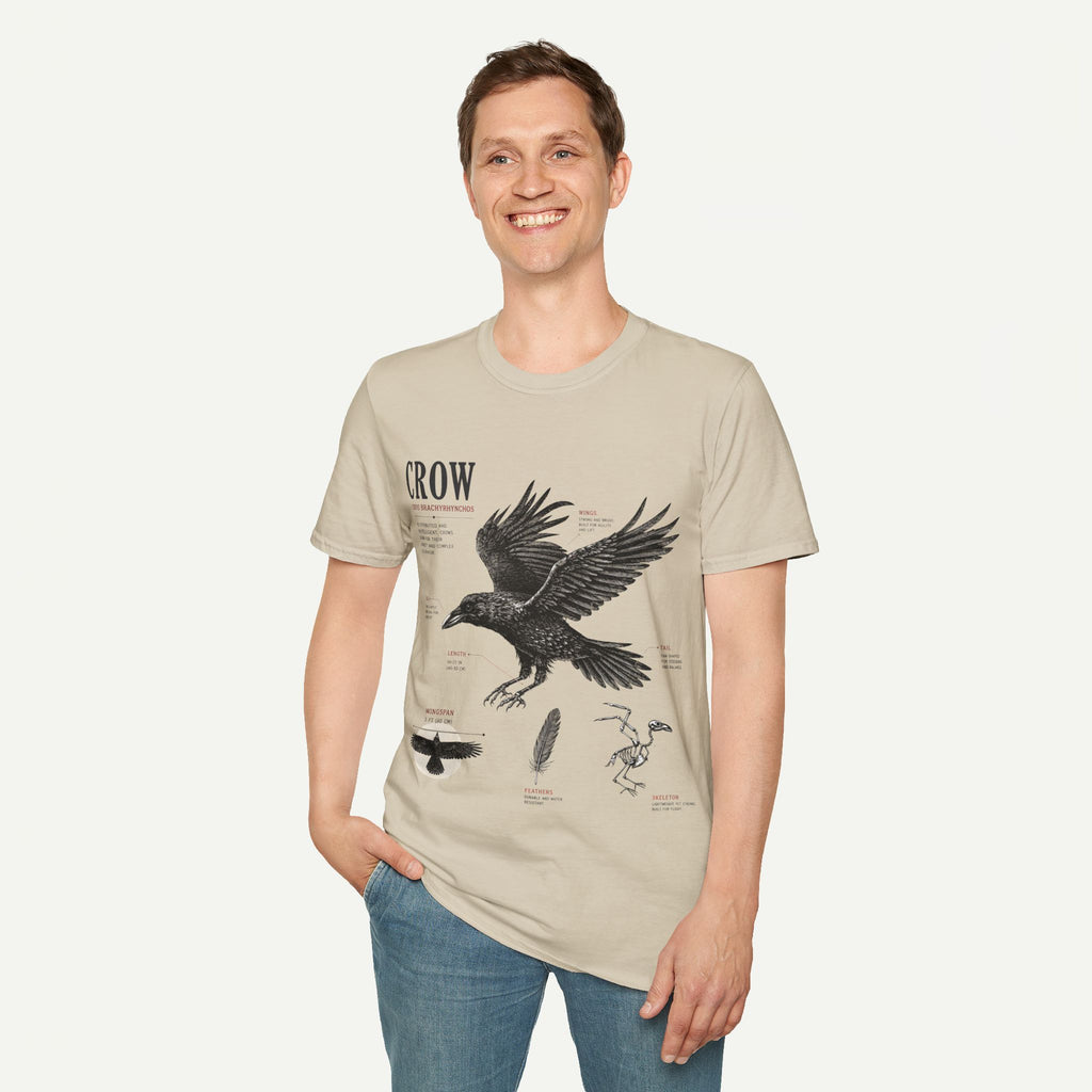 Crow Anatomy Graphic T-Shirt — Vintage Raven Illustration Tee