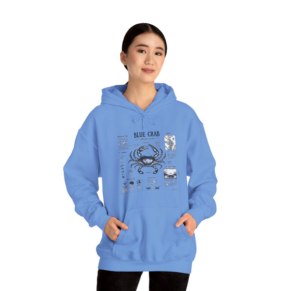 Blue Crab Anatomy Hoodie — Nautical Seafood Diagram Sweatshirt