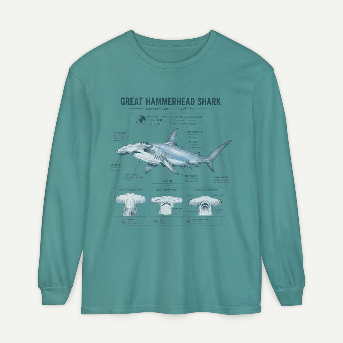 Great Hammerhead Shark Anatomy Long Sleeve Tee