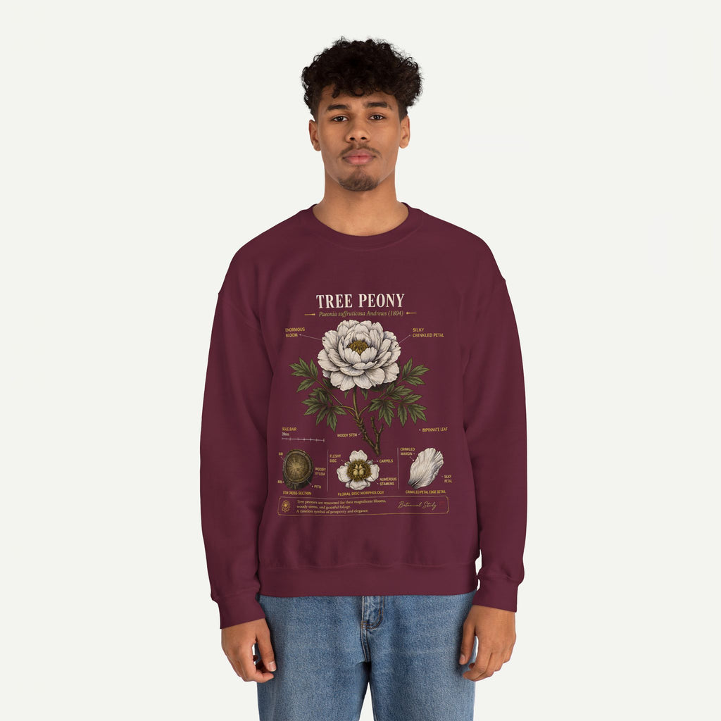 Tree Peony Botanical Sweatshirt — Vintage Flower Anatomy Crewneck