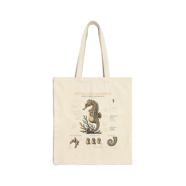 Seahorse Anatomy Canvas Tote Bag – Vintage Marine Biology Illustration Tote