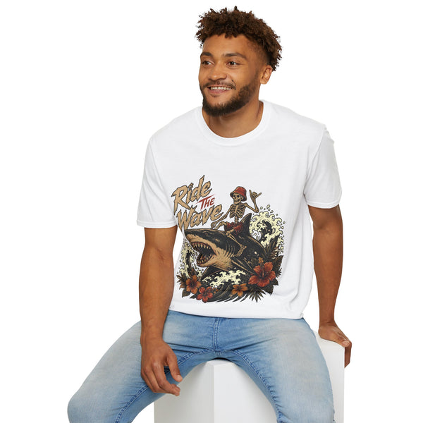 Ride The Wave Surf Skeleton T-Shirt — Vintage Beach Skull Tee