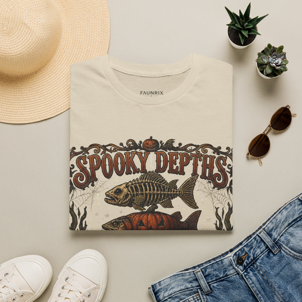 Spooky Depths Fish Tee — Vintage Halloween Skeleton Fish Graphic T-Shirt
