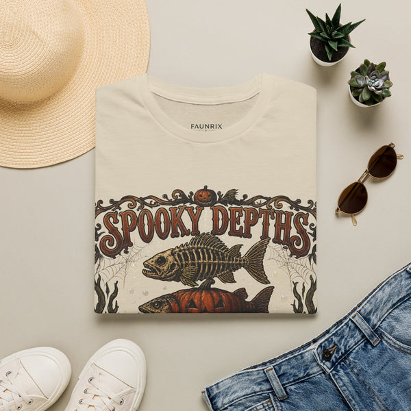 Spooky Depths Fish Tee — Vintage Halloween Skeleton Fish Graphic T-Shirt
