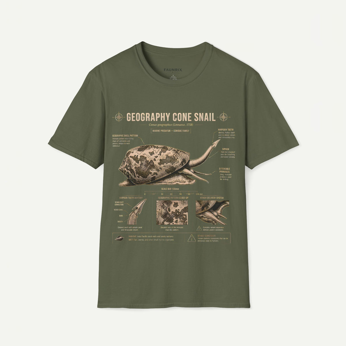 Geography Cone Snail Anatomy T-Shirt — Vintage Scientific Illustration Tee