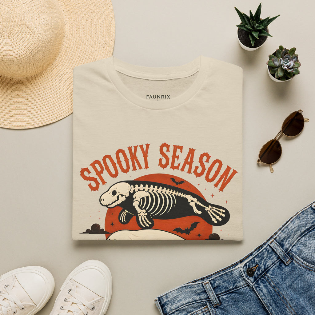 Spooky Season T-Shirt – Retro Skeleton Manatee Halloween Tee