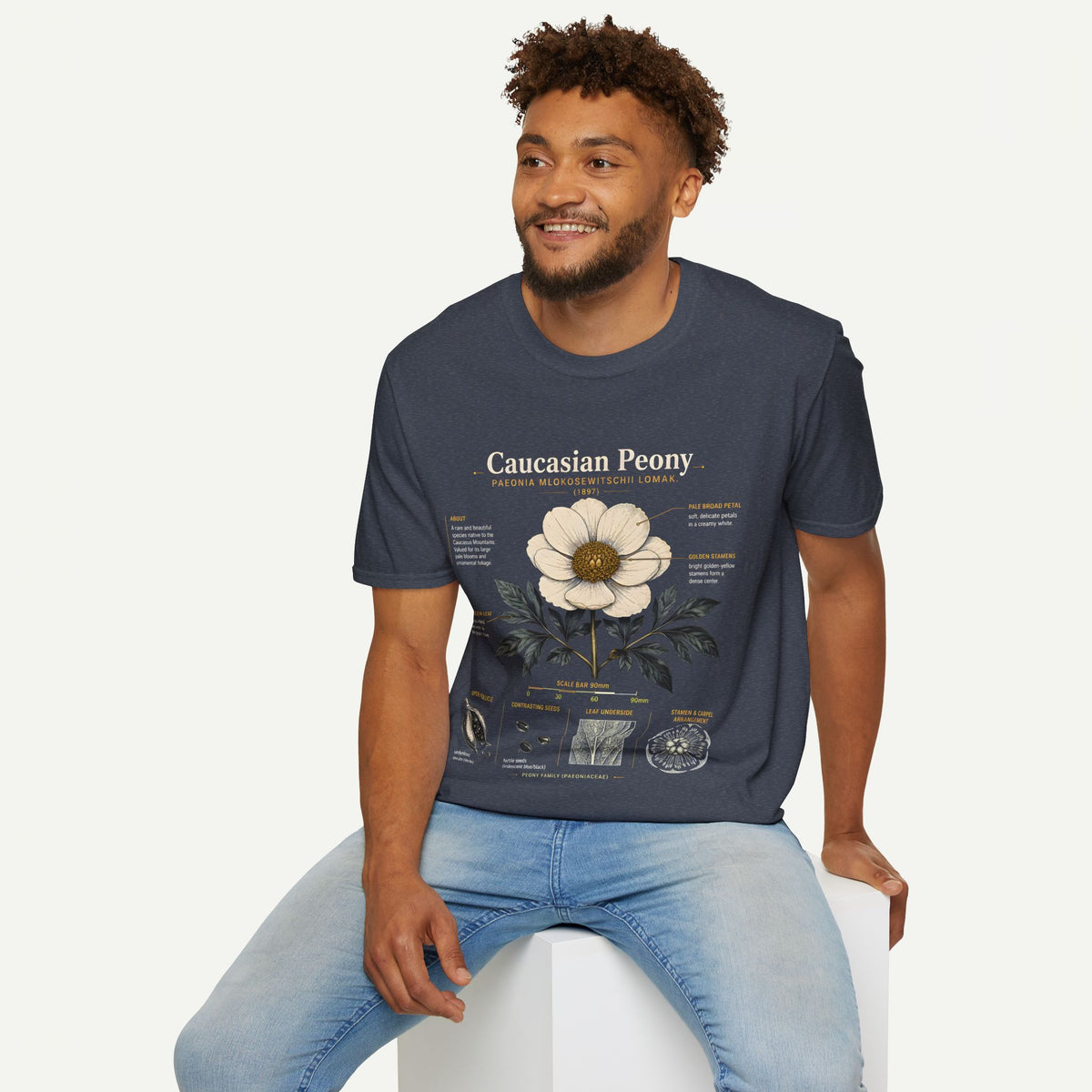 Caucasian Peony Botanical Anatomy T-Shirt — Vintage Floral Illustration Tee