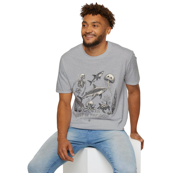 Ocean Skeleton Tee — "Lost in the Deep" Shark & Jellyfish Graphic Shirt