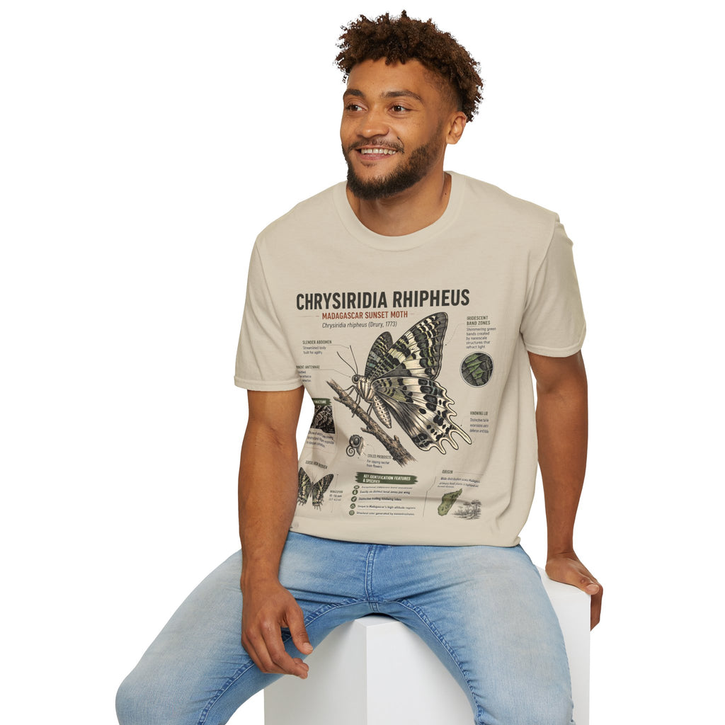 Moth Anatomy Tee — Chrysiridia Rhipheus Madagascar Sunset Moth Scientific Print