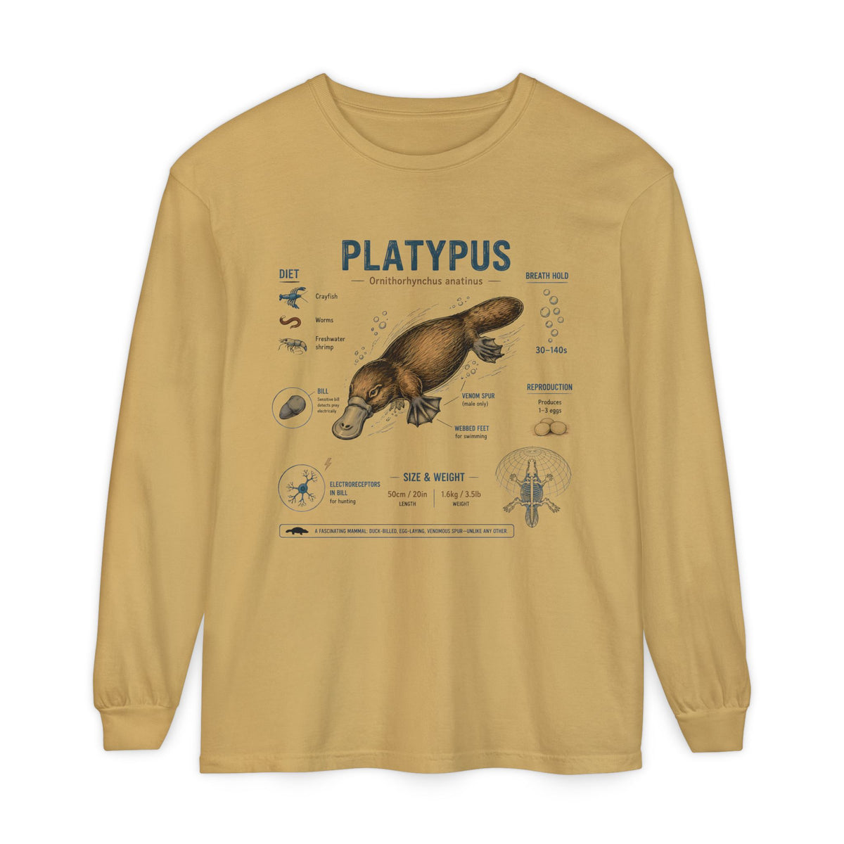Platypus Anatomy Long Sleeve Tee — Illustrated Scientific Graphic