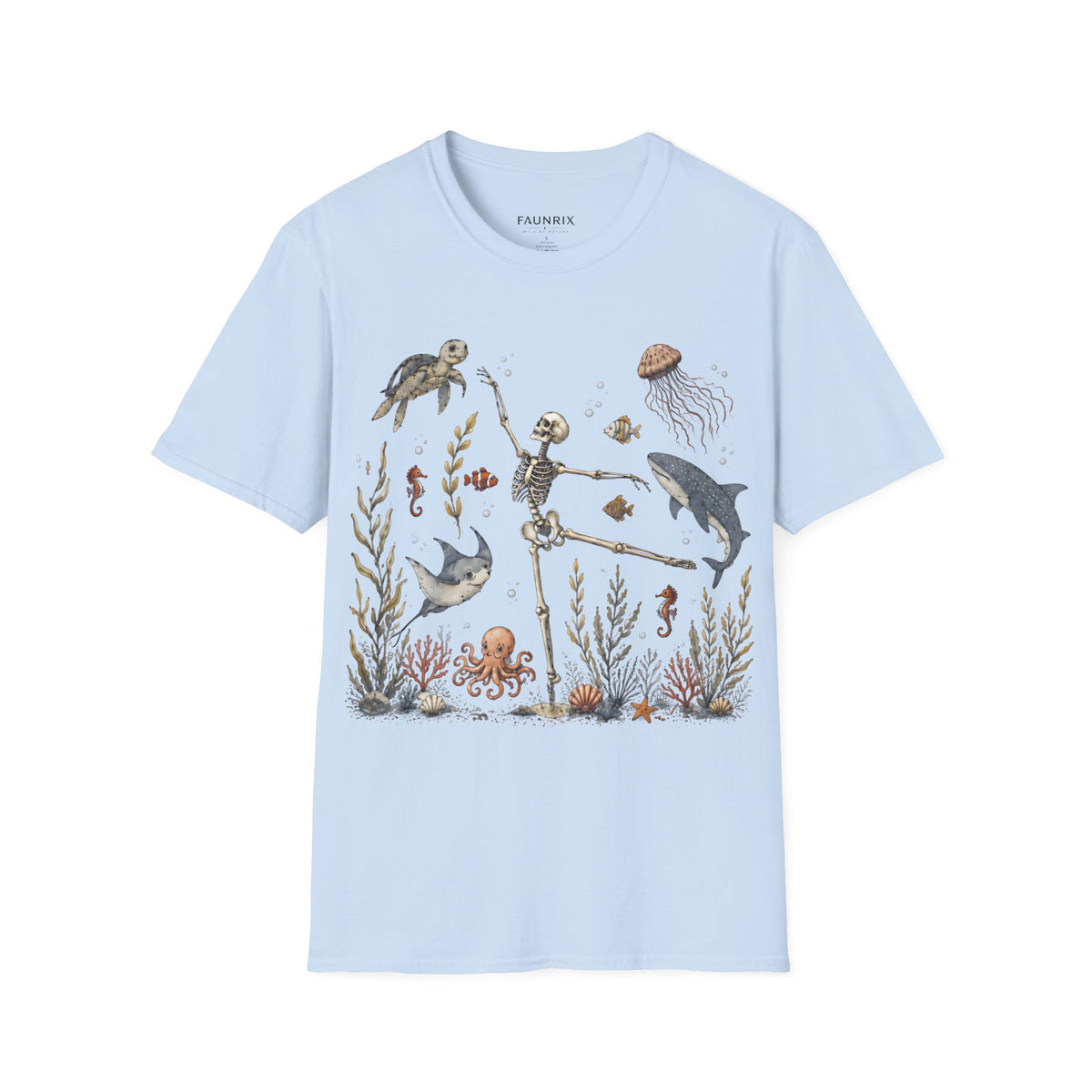 Skeleton & Sea Creatures T-Shirt — Whimsical Underwater Ocean Art Tee