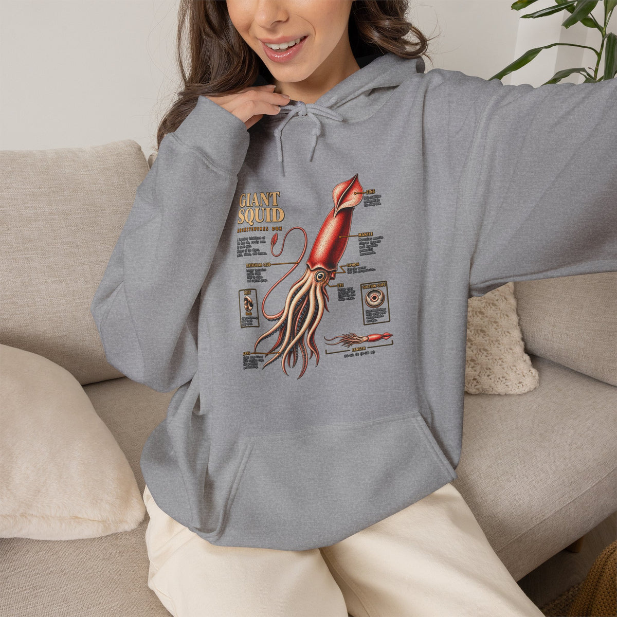 Squid Anatomy Hoodie — Vintage Scientific Illustration Pullover