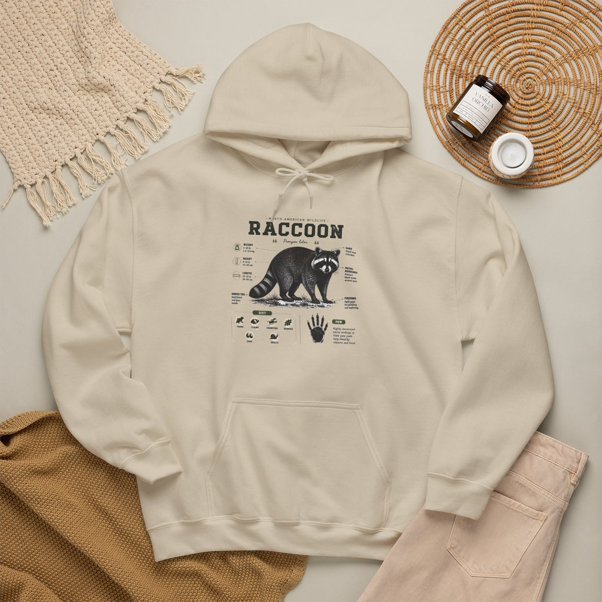 Raccoon Anatomy Hoodie — Vintage Wildlife Illustration Sweatshirt