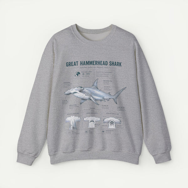 Hammerhead Shark Anatomy Sweatshirt — Great Hammerhead Shark Illustration