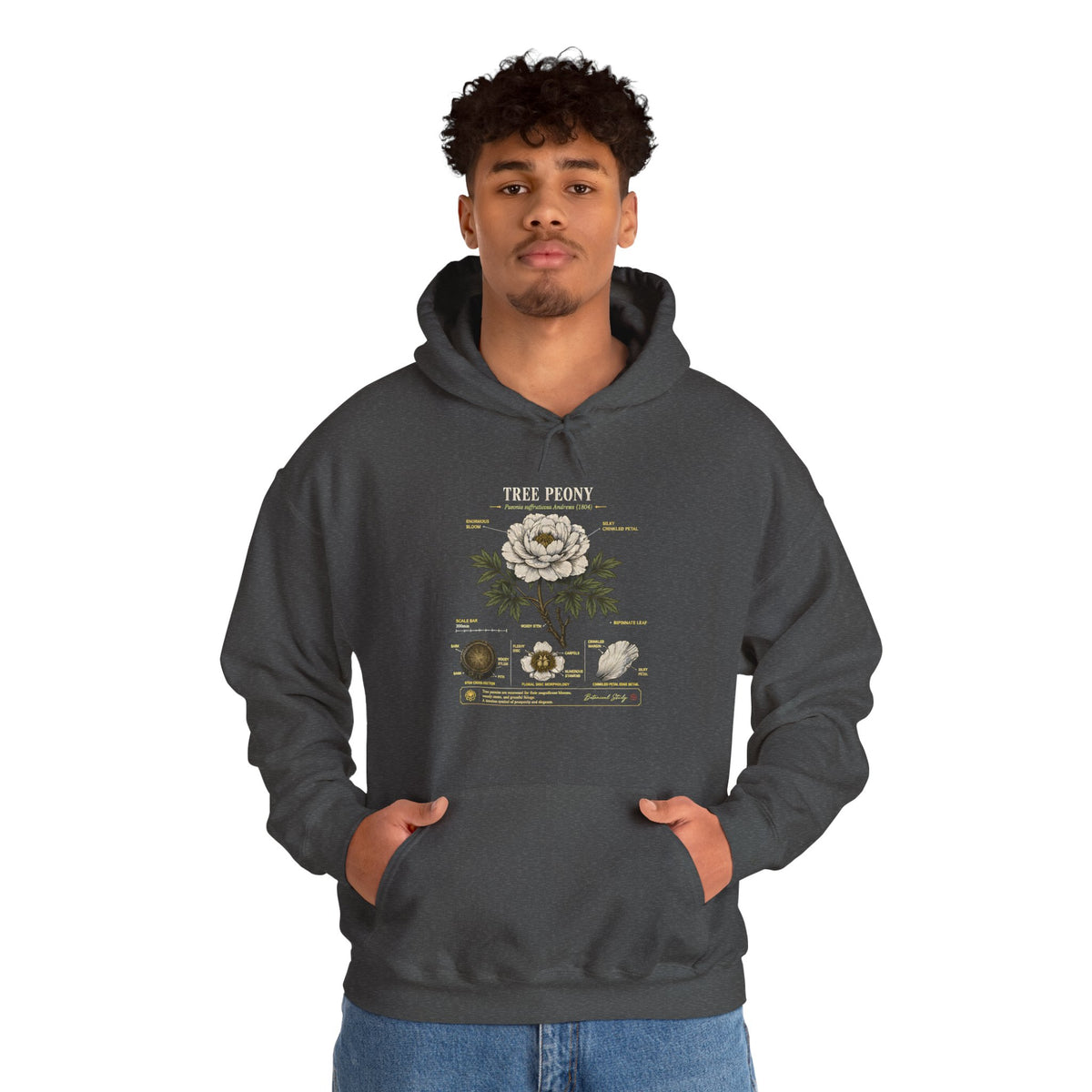 Floral Anatomy Hoodie — 'Tree Peony' Botanical Diagram Pullover