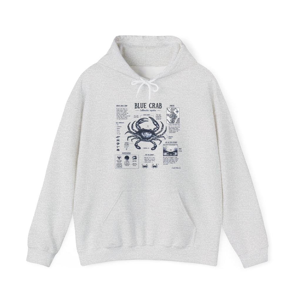 Blue Crab Anatomy Hoodie — Nautical Seafood Diagram Sweatshirt