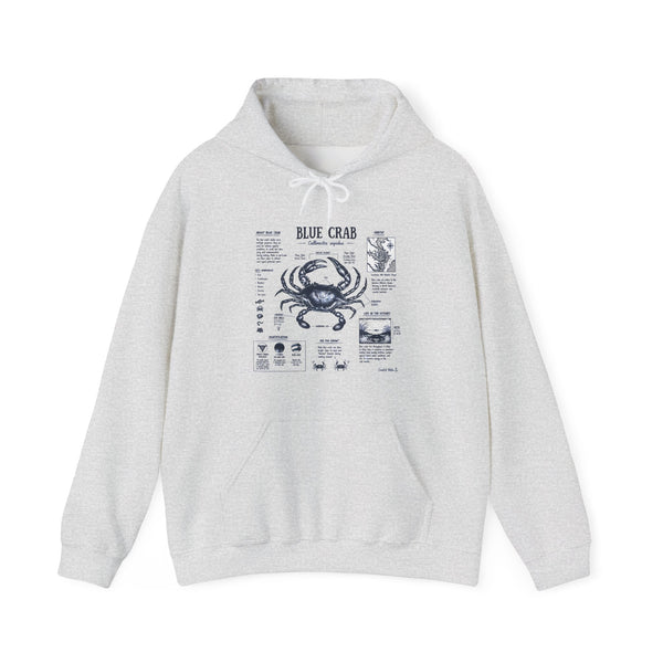 Blue Crab Anatomy Hoodie — Nautical Seafood Diagram Sweatshirt