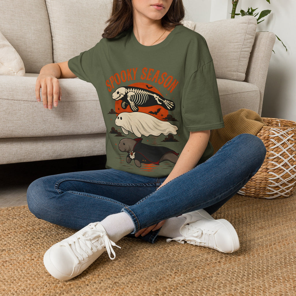 Spooky Season T-Shirt – Retro Skeleton Manatee Halloween Tee