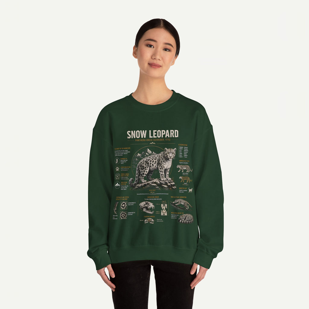 Snow Leopard Anatomy Sweatshirt — Vintage Wildlife Diagram Crewneck