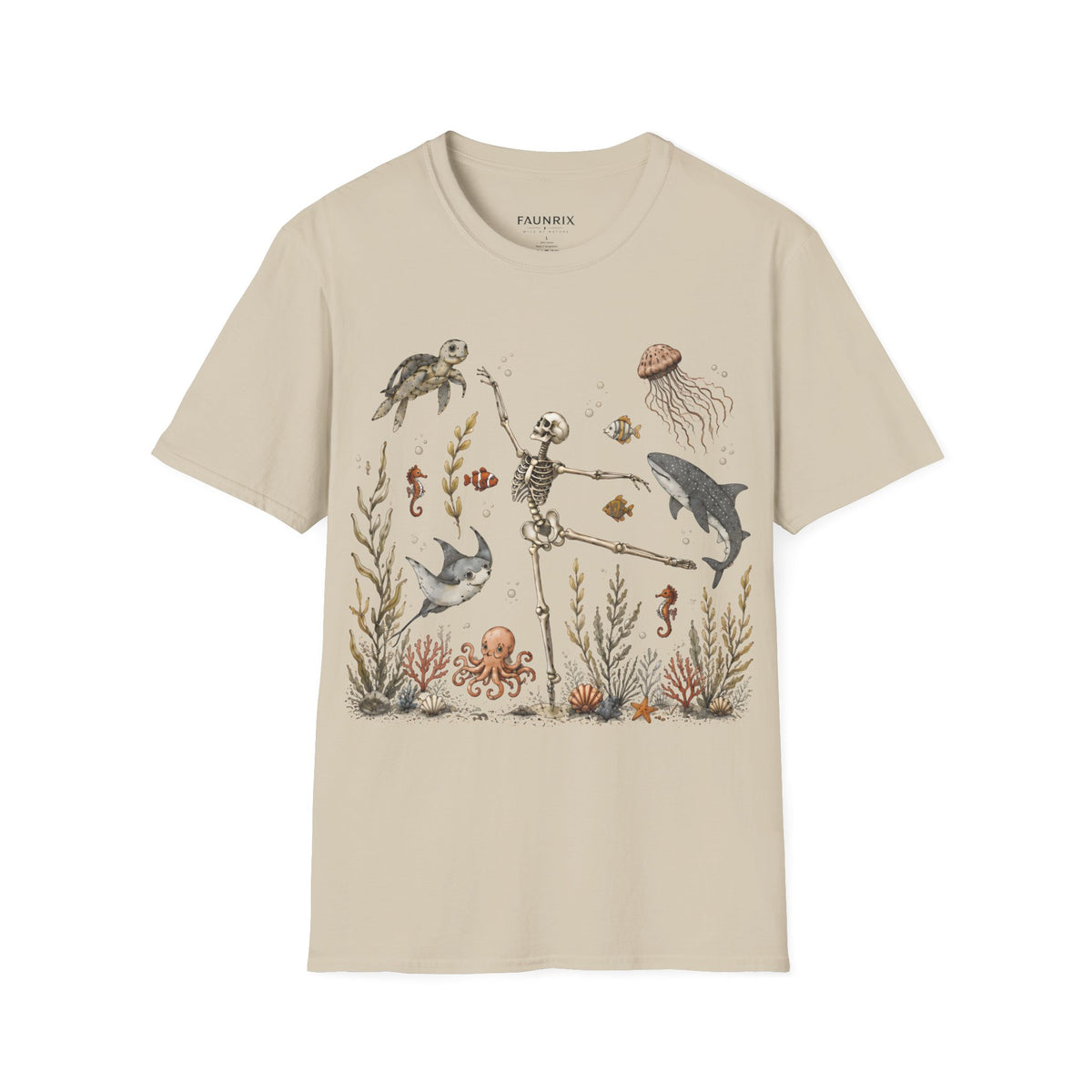 Skeleton & Sea Creatures T-Shirt — Whimsical Underwater Ocean Art Tee