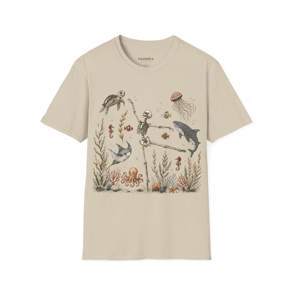 Skeleton & Sea Creatures T-Shirt — Whimsical Underwater Ocean Art Tee