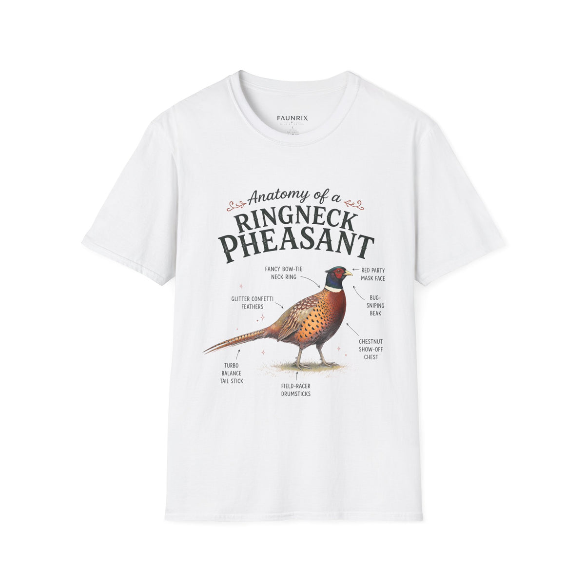Ringneck Pheasant Anatomy T-Shirt — Illustrated Bird Diagram Tee