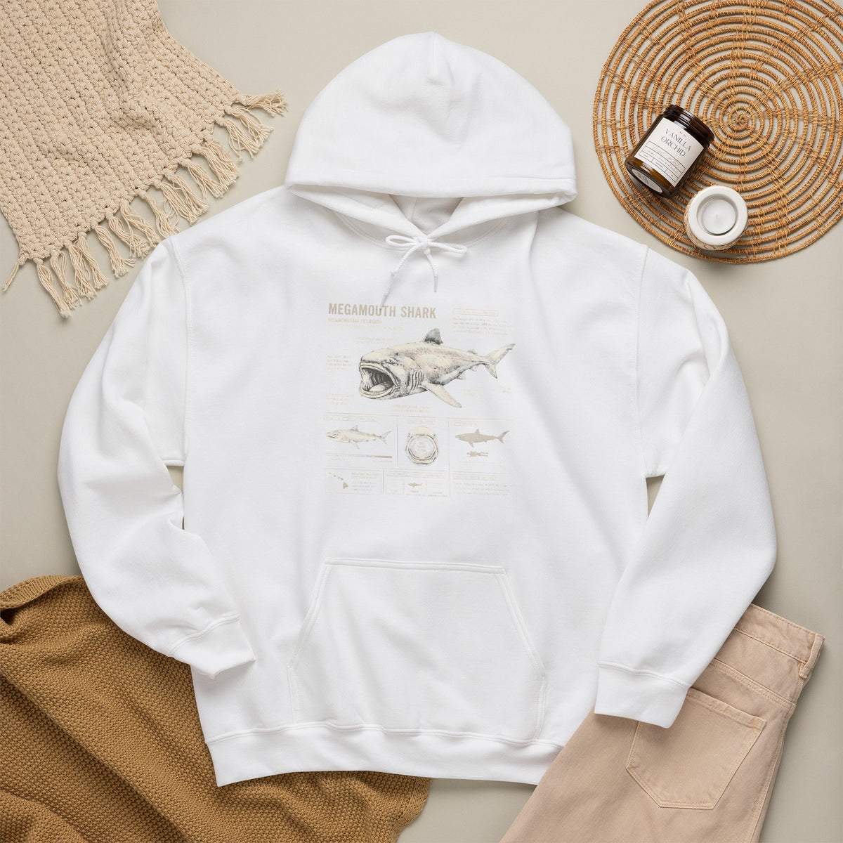 Shark Anatomy Hoodie — Vintage Megalodon Illustration Pullover