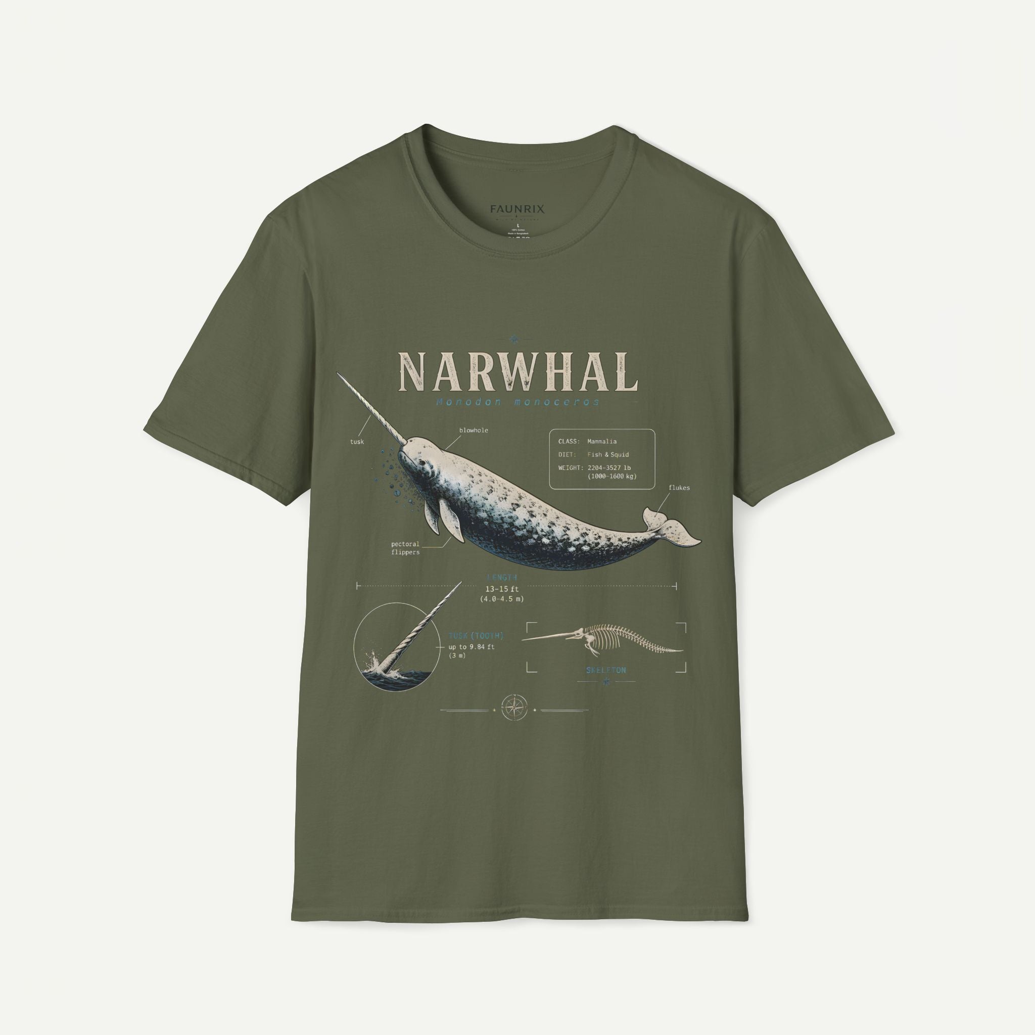 Narwhal Anatomy Diagram T-Shirt — Vintage Marine Mammal Graphic Tee Secondary image