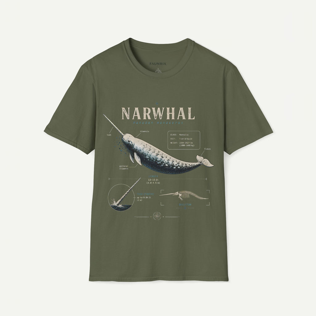 Narwhal Anatomy Diagram T-Shirt — Vintage Marine Mammal Graphic Tee