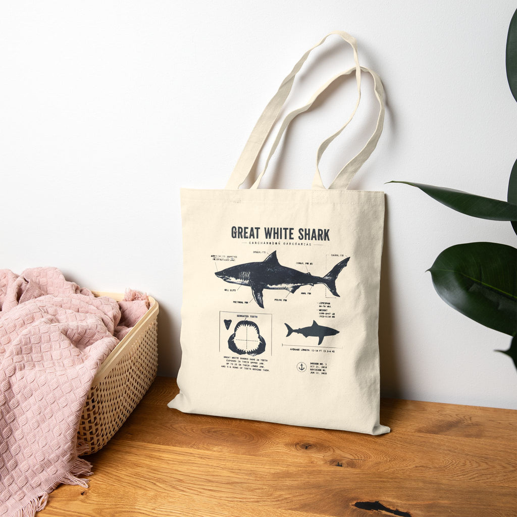 Great White Shark Anatomy Canvas Tote