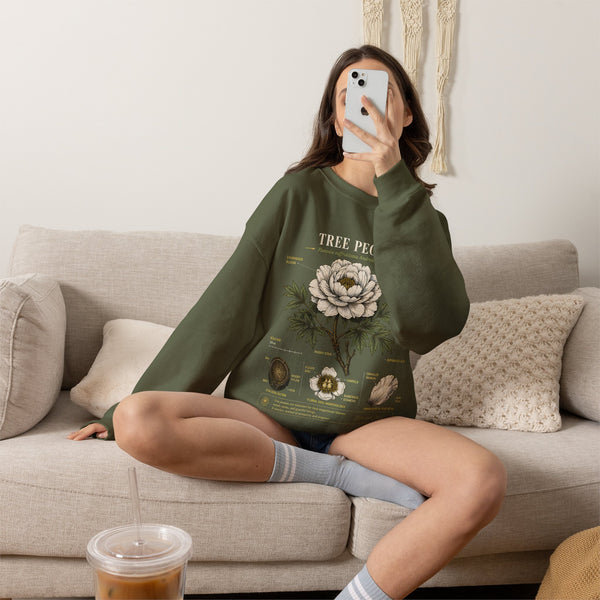Tree Peony Botanical Sweatshirt — Vintage Flower Anatomy Crewneck