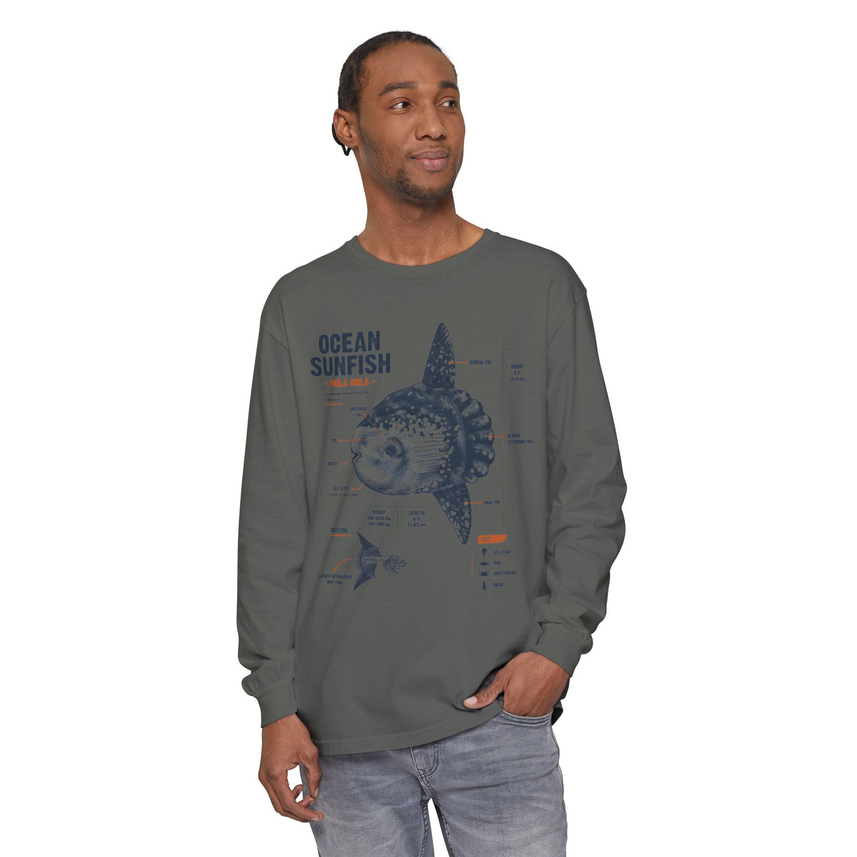 Sunfish Anatomy Long Sleeve Tee — Ocean Sunfish Diagram Shirt
