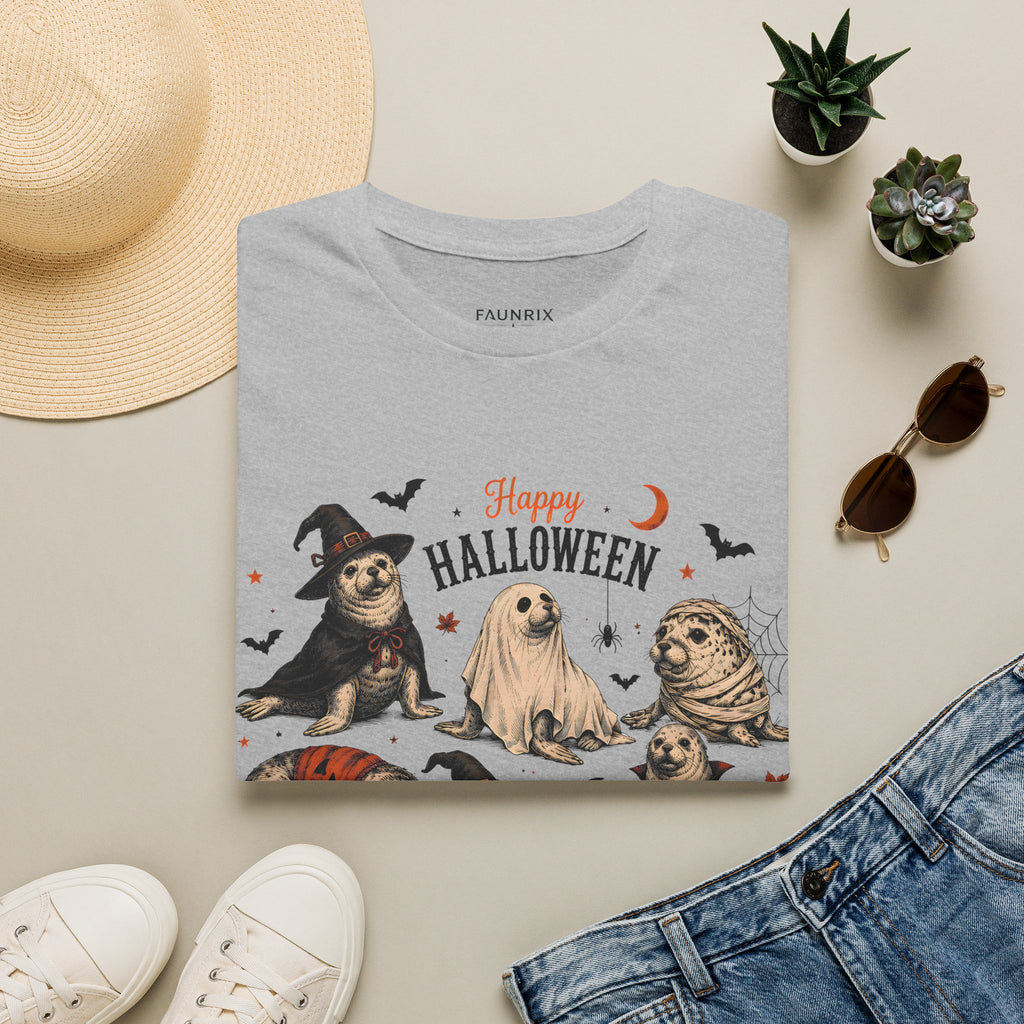 Halloween Seal Crewneck T-Shirt — Happy Halloween Cute Spooky Seal Pals