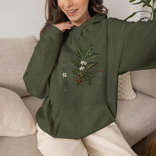 Coffee Plant Hoodie — Coffea Arabica Botanical Illustration Sweatshirt