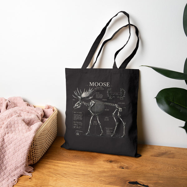 Moose Anatomy Canvas Tote Bag – Vintage Skeleton Diagram Eco Grocery Tote
