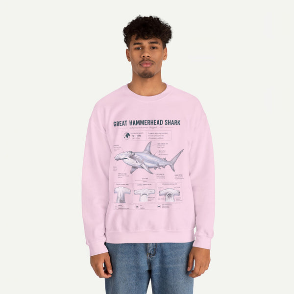 Hammerhead Shark Anatomy Sweatshirt — Great Hammerhead Shark Illustration