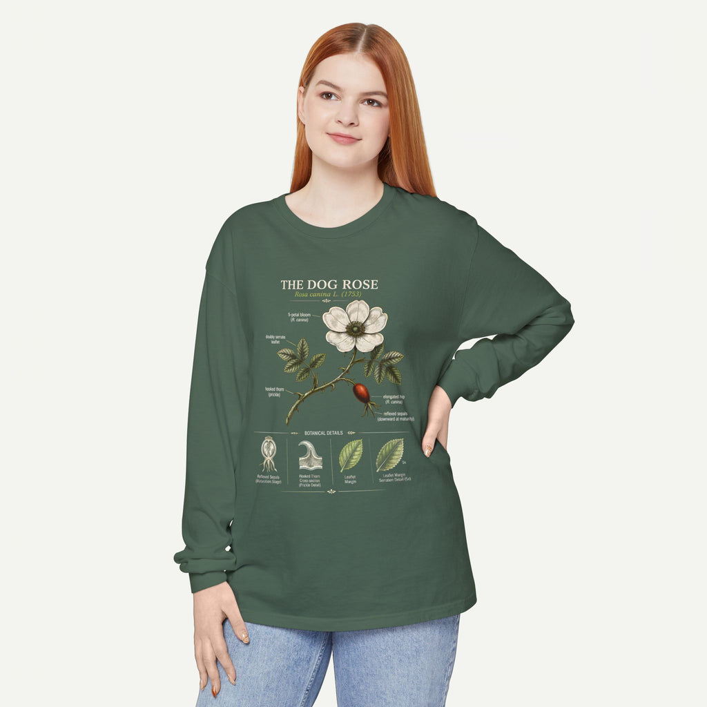 Vintage Botanical Long Sleeve Tee — Wild Rose Illustration