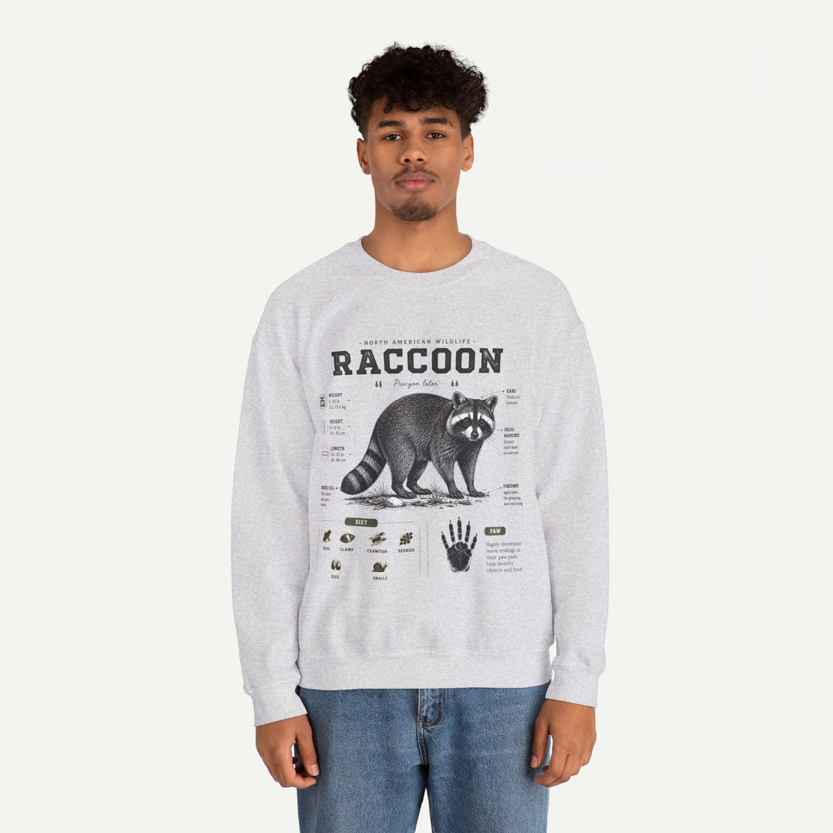 Raccoon Anatomy  Sweatshirt — Vintage Wildlife Illustration