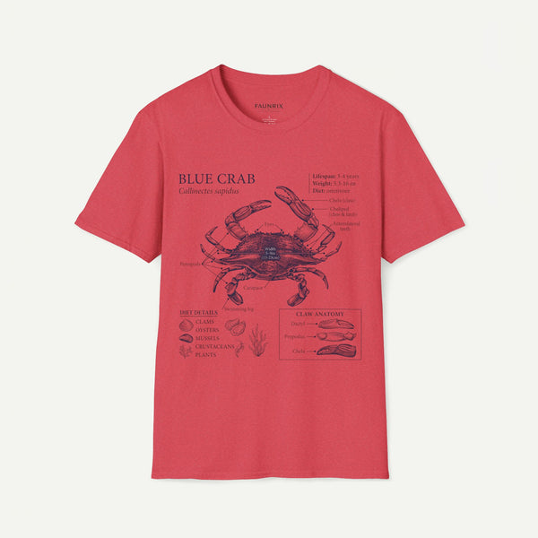 Crab Anatomy T-Shirt — Vintage Blue Crab Illustration Tee