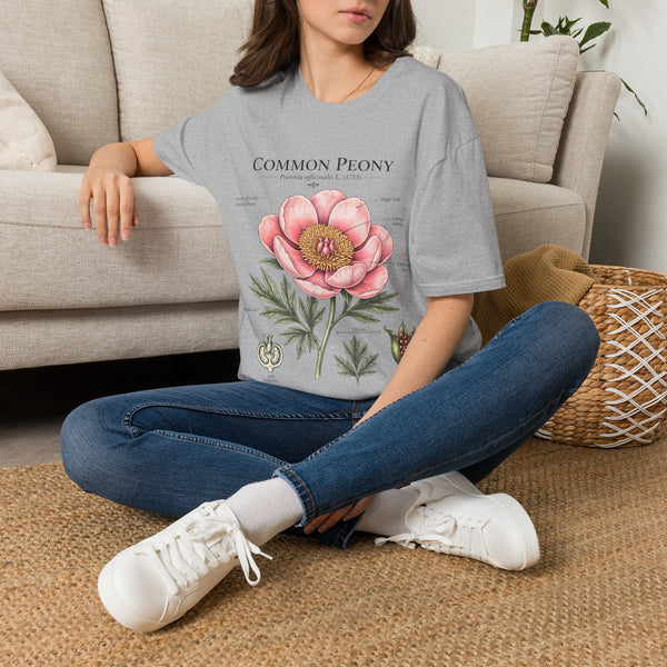 Peony Botanical T-Shirt — "Common Peony" Anatomy Floral Illustration