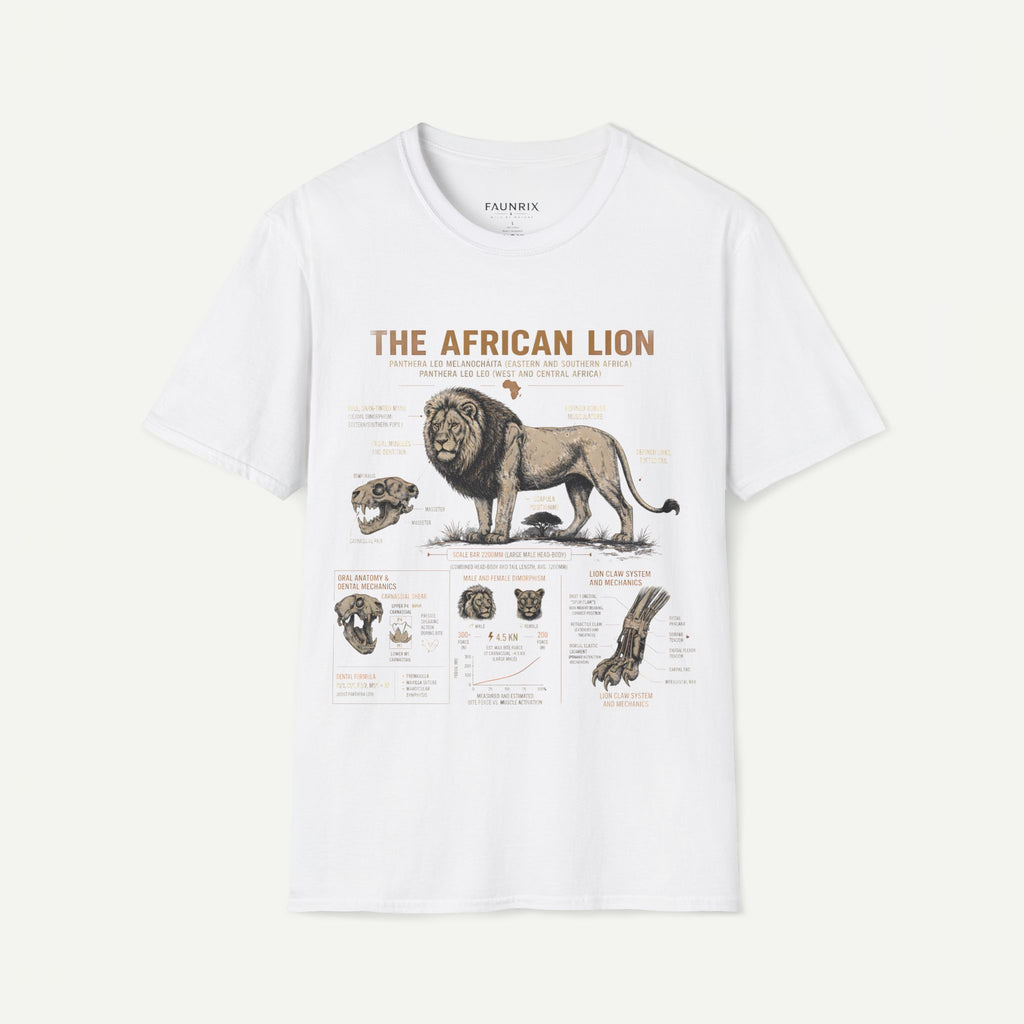African Lion Anatomy T-Shirt — Vintage Wildlife Illustration Tee