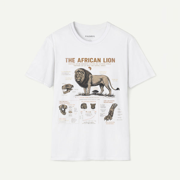African Lion Anatomy T-Shirt — Vintage Wildlife Illustration Tee