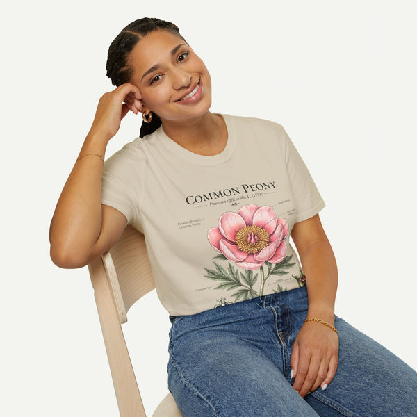 Peony Botanical T-Shirt — "Common Peony" Anatomy Floral Illustration