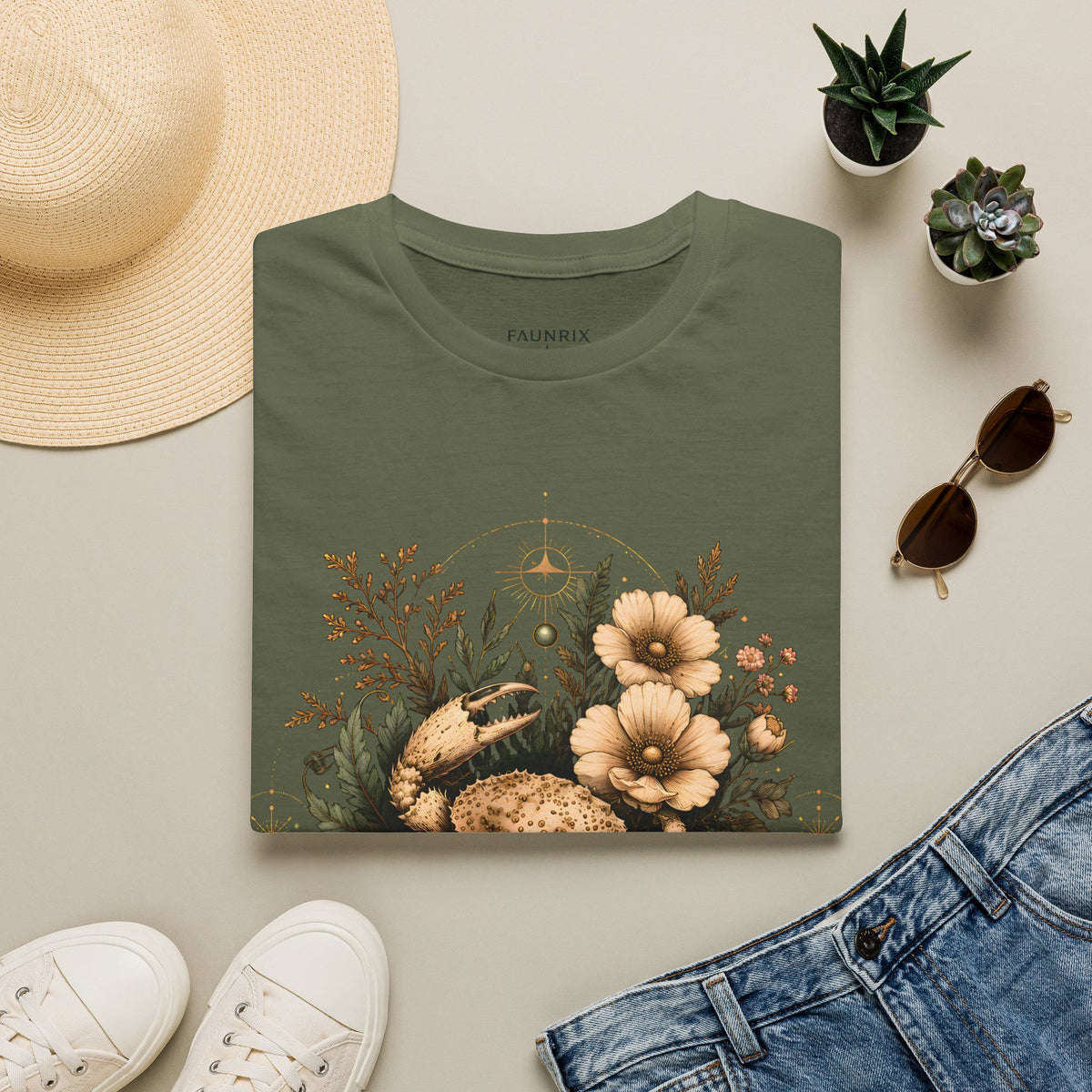 Floral Crab Tee — Vintage Coastal Crab & Wildflower Graphic T-Shirt
